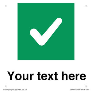 Custom plain background, green square with tick sign